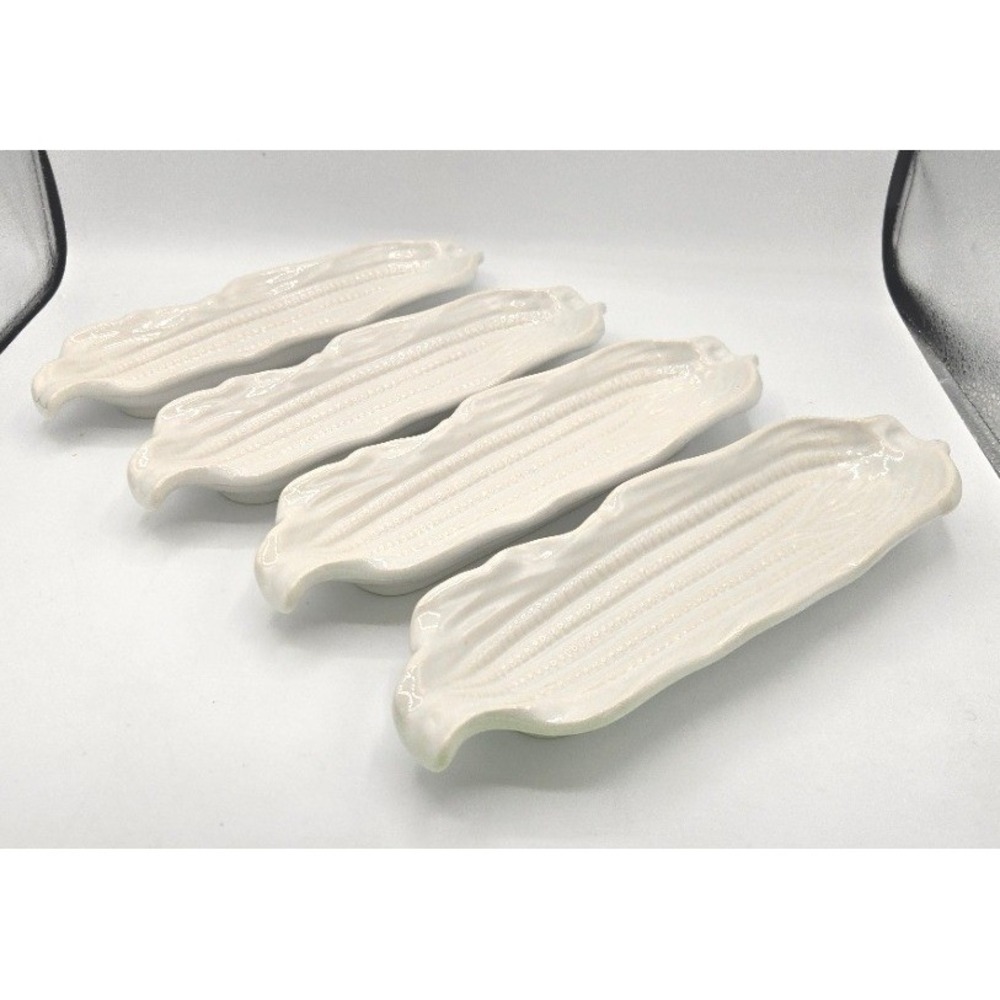 Vintage White Ceramic Corn on the Cob Dishes - Set‎ of 4 - Stoneware Japan